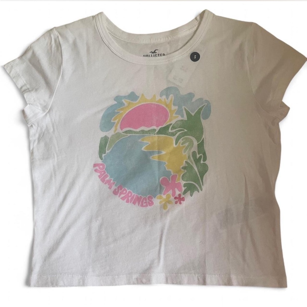 NEW Hollister Pastel Palm Springs Graphic Cotton Cropped T-Shirt ✨
